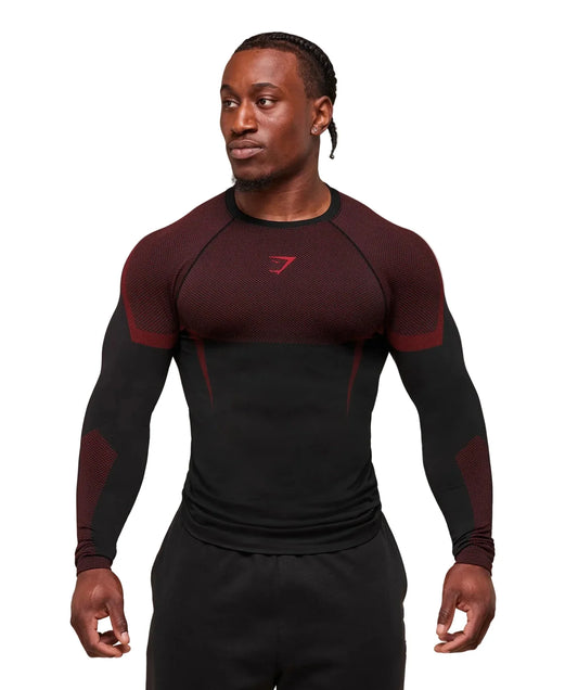 Gymshark Onyx 5.0 Seamless Long Sleeve T-Shirt - Black/Carmine Red